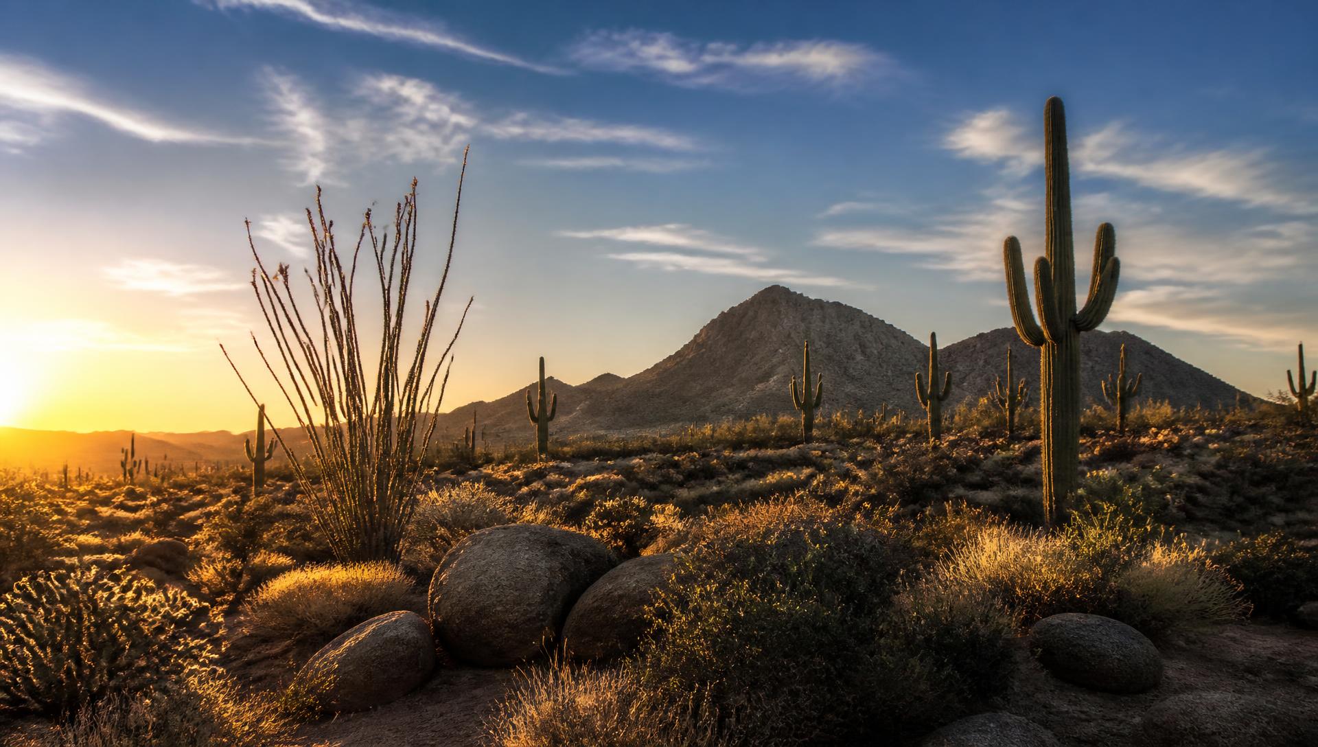 Sonoran Desert at sunset near Cave Creek, Arizona