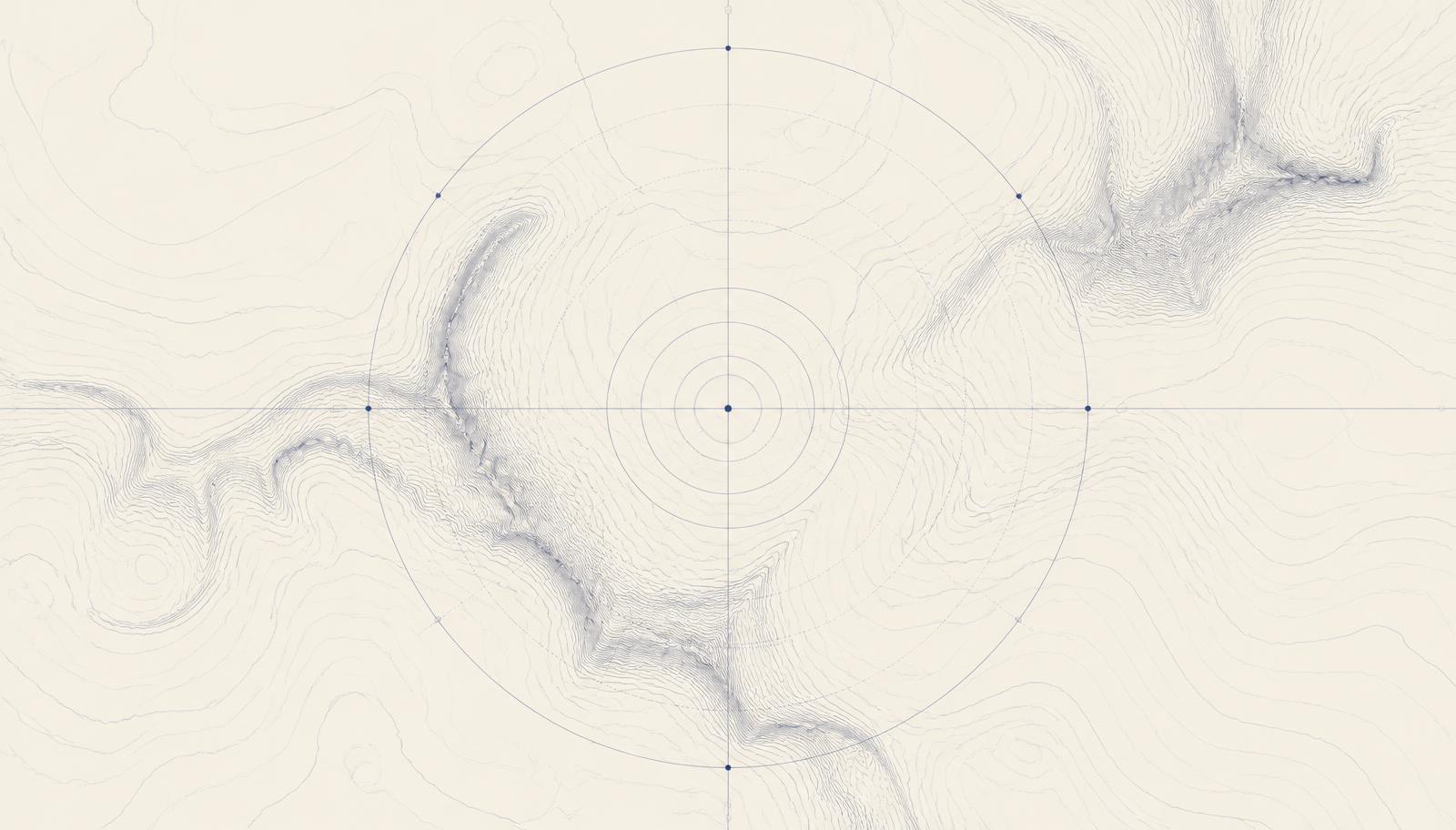 Abstract topographic contour drawing with a concentric focus ring, representing financial detail coming into focus